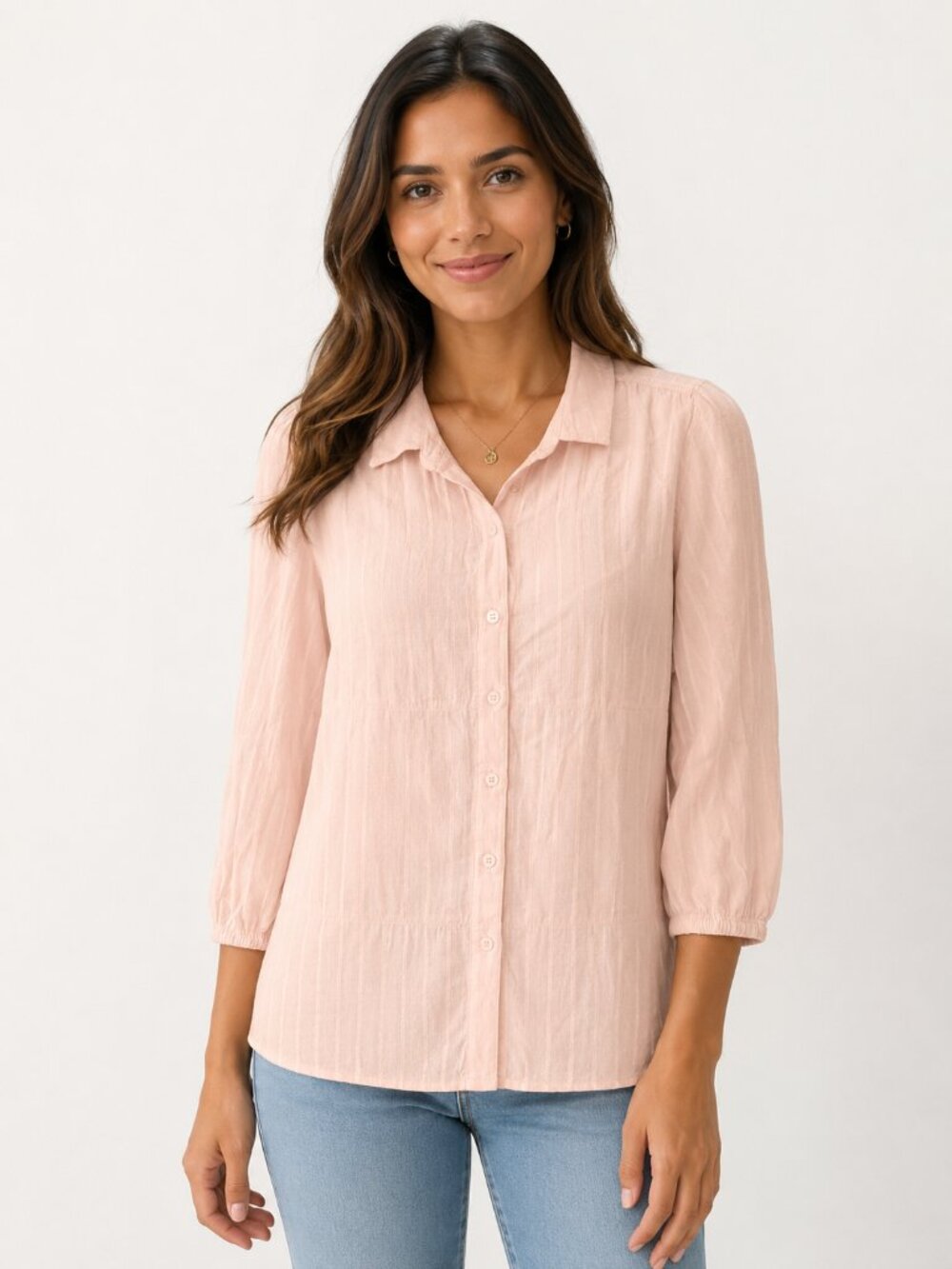 Style & Co Plus 1X Blush Pink Textured Stripe Tiered Button Front Tunic